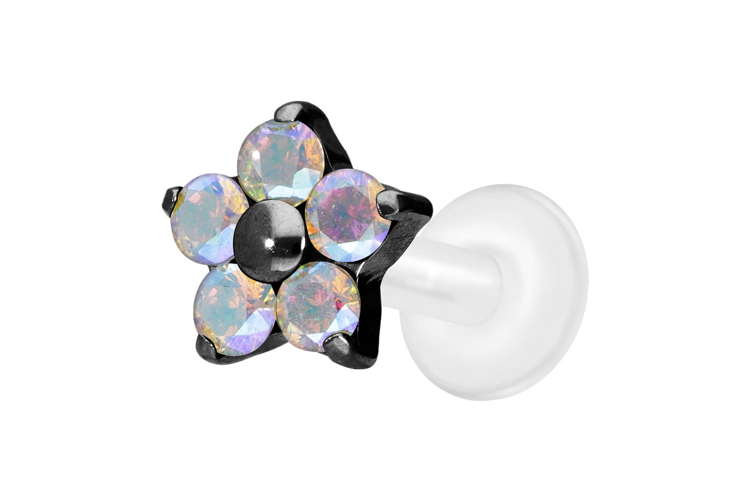 PTFE Labret Piercing mit Innengewinde + Titan-Aufsatz KRISTALLBLUME